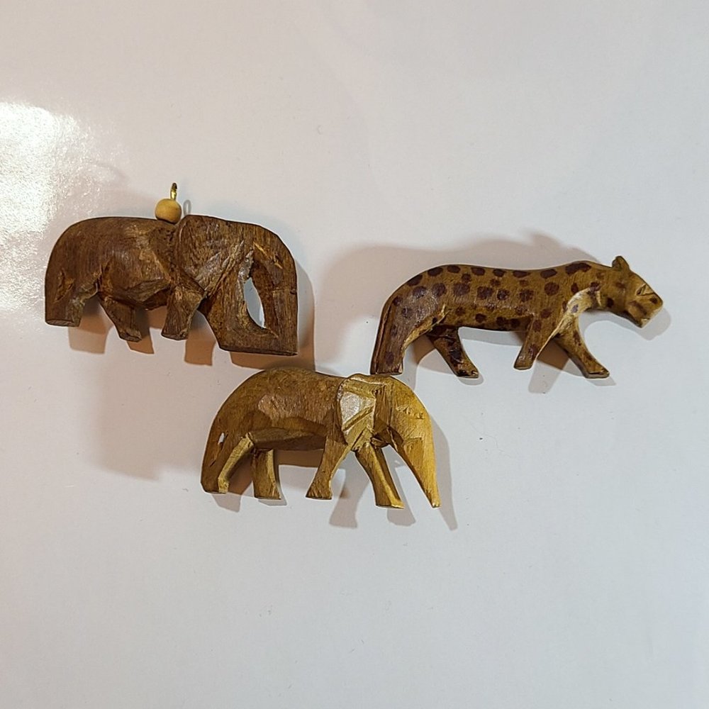 3 pc Vintage Hand Carved Wooden African Beads